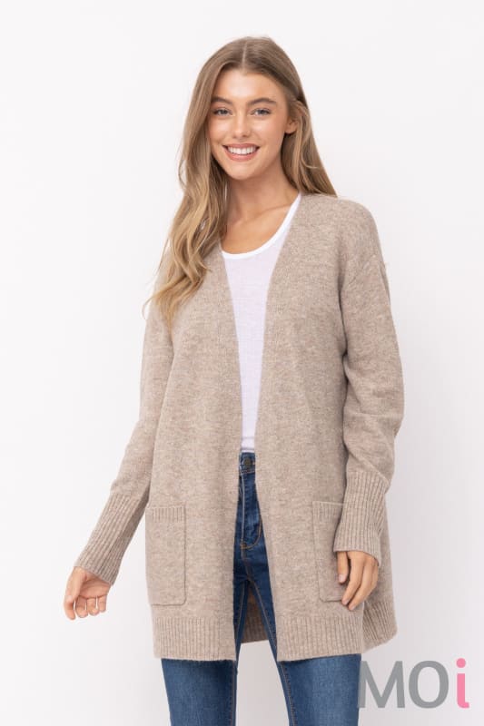 Long Open Front Cardigan With Pockets