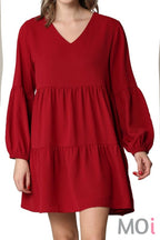 V-Neck Long Sleeve Tunic Dress