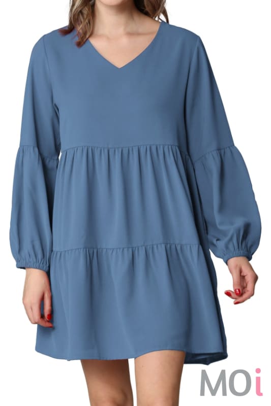 V-Neck Long Sleeve Tunic Dress