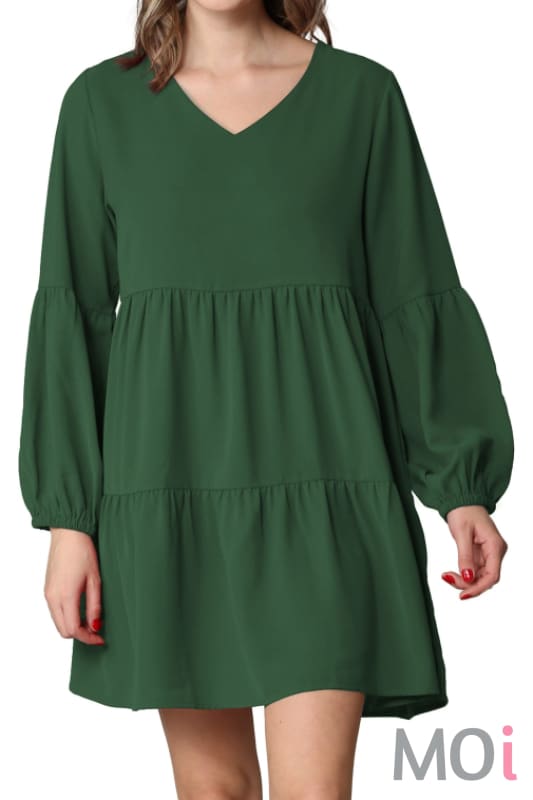 V-Neck Long Sleeve Tunic Dress