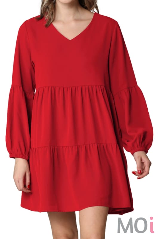 V-Neck Long Sleeve Tunic Dress