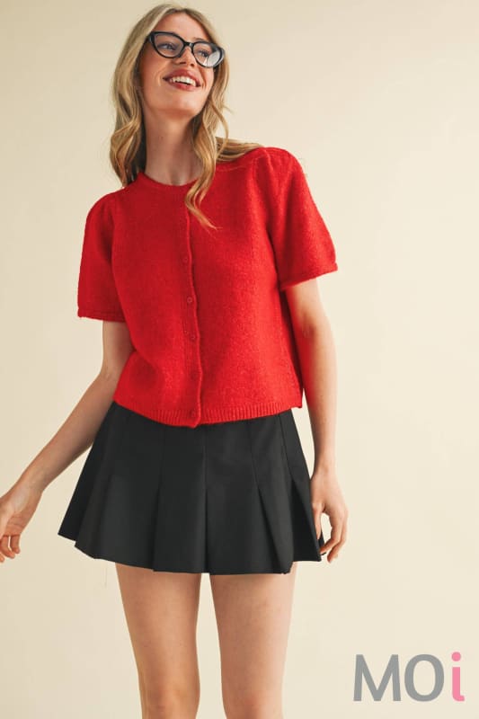 Short Puff Sleeve Sweater Cardigan