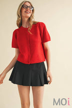 Short Puff Sleeve Sweater Cardigan