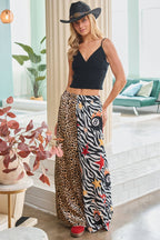 Leopard and Zebra Mixed Print Wide Leg Pants