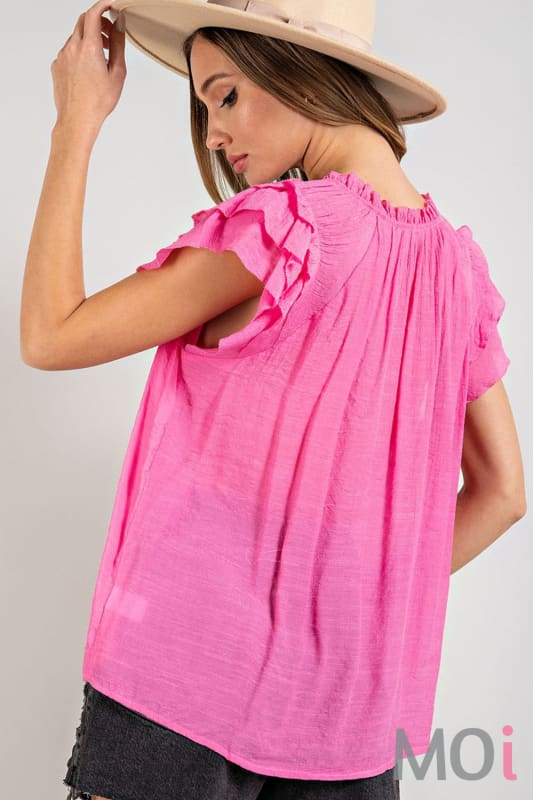 Blouse With Ruffle Bubble Gum Pink