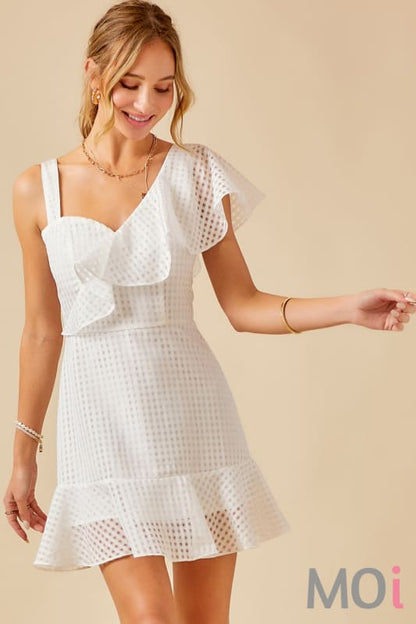Asymmetrical Sheer Gingham Mini Dress