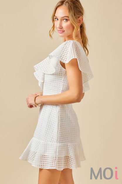Asymmetrical Sheer Gingham Mini Dress