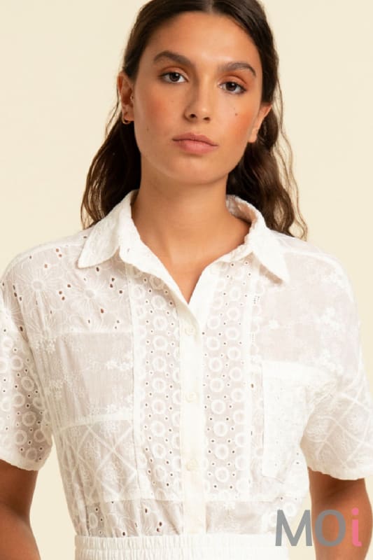 Embroidered Button Front Blouse