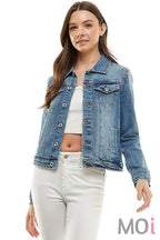 Stretched Casual Denim Jacket Medium