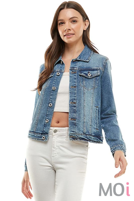 Stretched Casual Denim Jacket Medium