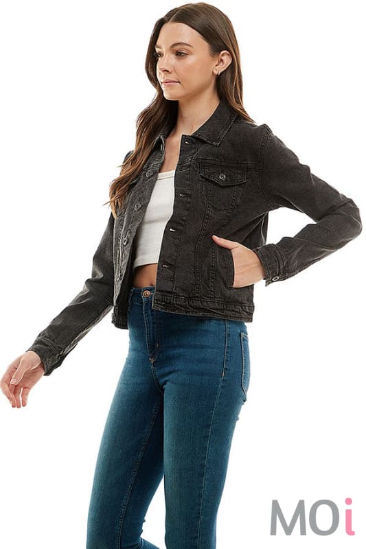 Stretched Casual Denim Jacket Vintage Black