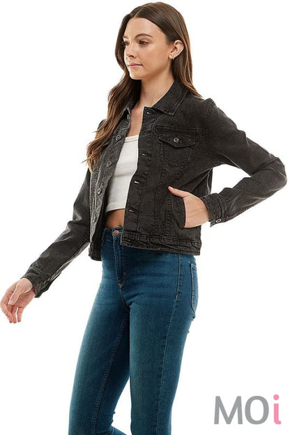 Stretched Casual Denim Jacket Vintage Black