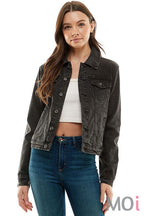 Stretched Casual Denim Jacket Vintage Black