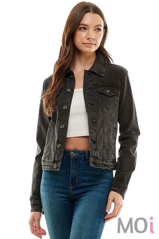 Stretched Casual Denim Jacket Vintage Black