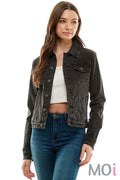 Stretched Casual Denim Jacket Vintage Black