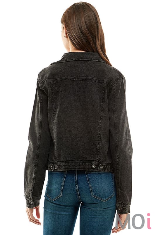 Stretched Casual Denim Jacket Vintage Black