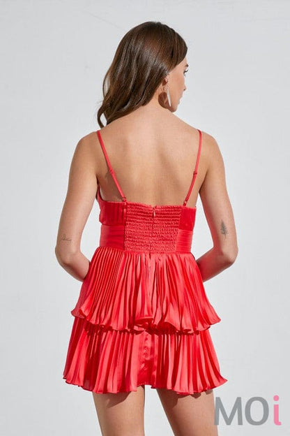 Pleat Detail Ruffled Romper Dress Pop Red