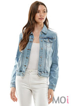 Stretch Denim Jacket With Distressing Light blue