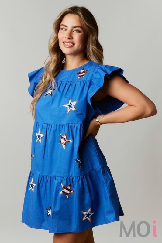 Ruffle Sleeve Star Patched Dress