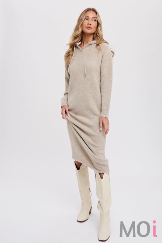 Hoodie Sweater Shift Dress Oatmeal