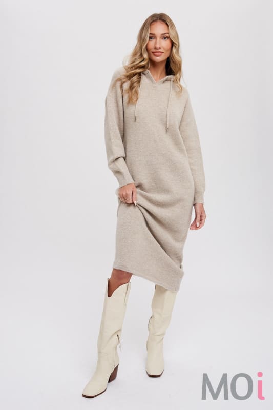 Hoodie Sweater Shift Dress Oatmeal