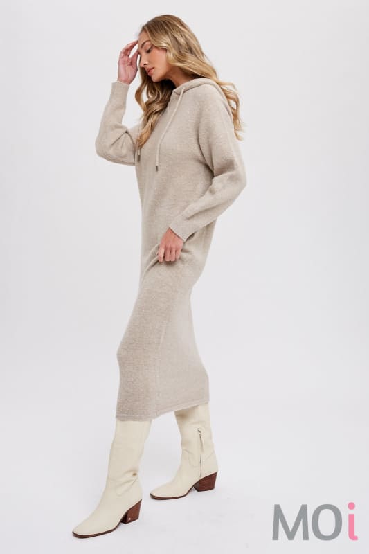 Hoodie Sweater Shift Dress Oatmeal