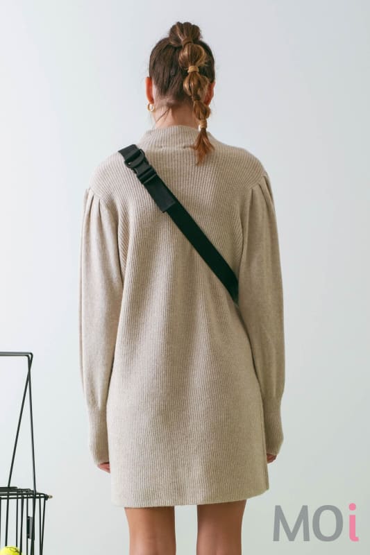 Mock Neck Sweater Dress Khaki