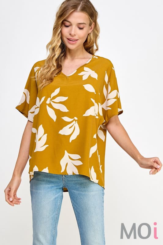 Relaxed Fit Print Blouse Dijon