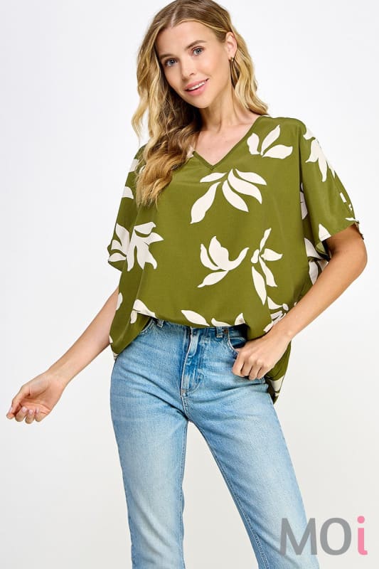 Relaxed Fit Print Blouse Olive