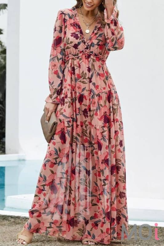 Effortless Elegance Vivid Floral Print Maxi Dress