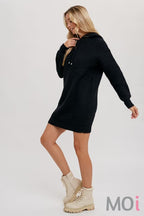 Chunky Waffle Hoodie Tunic Black