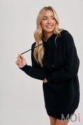 Chunky Waffle Hoodie Tunic Black