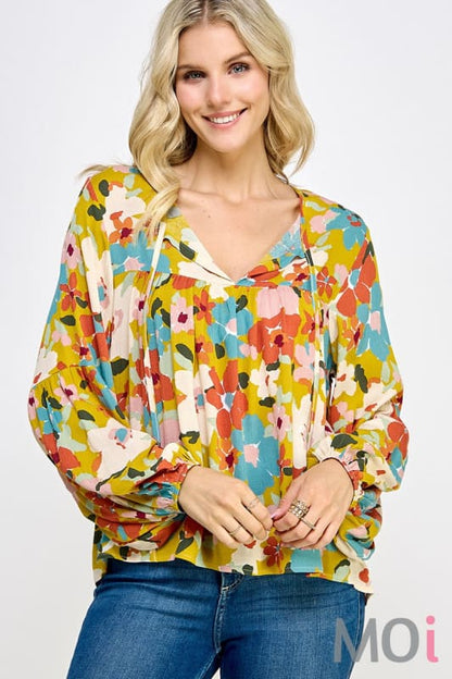 Fall Floral Long Sleeve Top Chartreuse