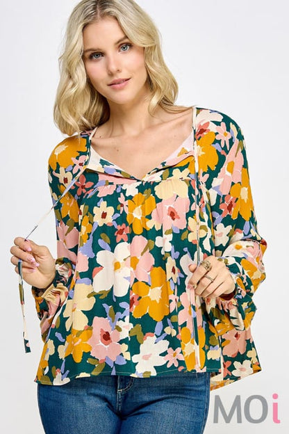 Fall Floral Long Sleeve Top Teal