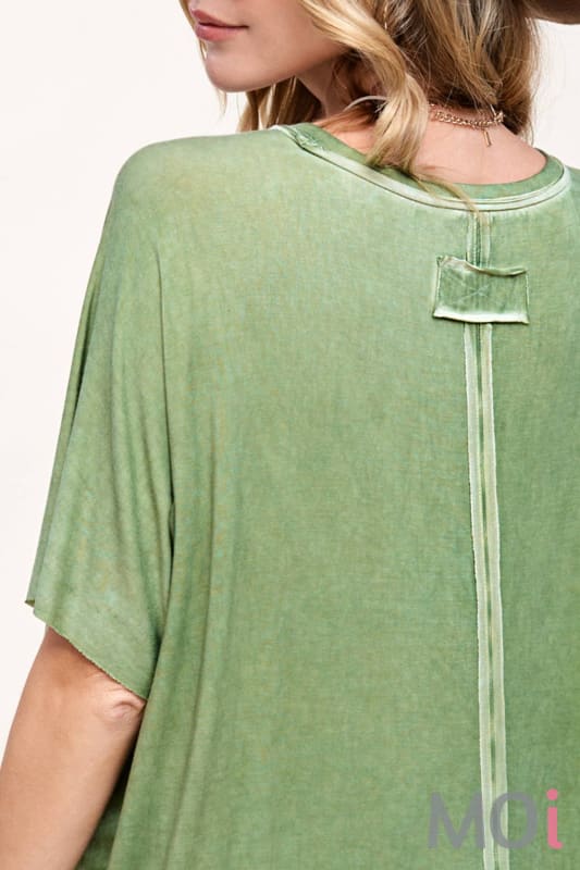 Dyed Fabric Round Neck Batwing Short Sleeve Top