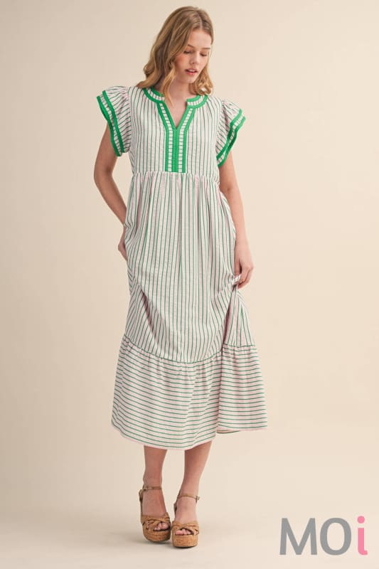 Striped Contrast Binding Midi Dress
