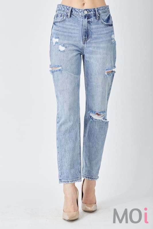 RISEN Distressed Slim Cropped Jeans