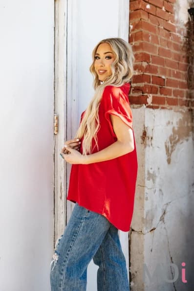 Pleated Button Woven Top Apparel & Accessories