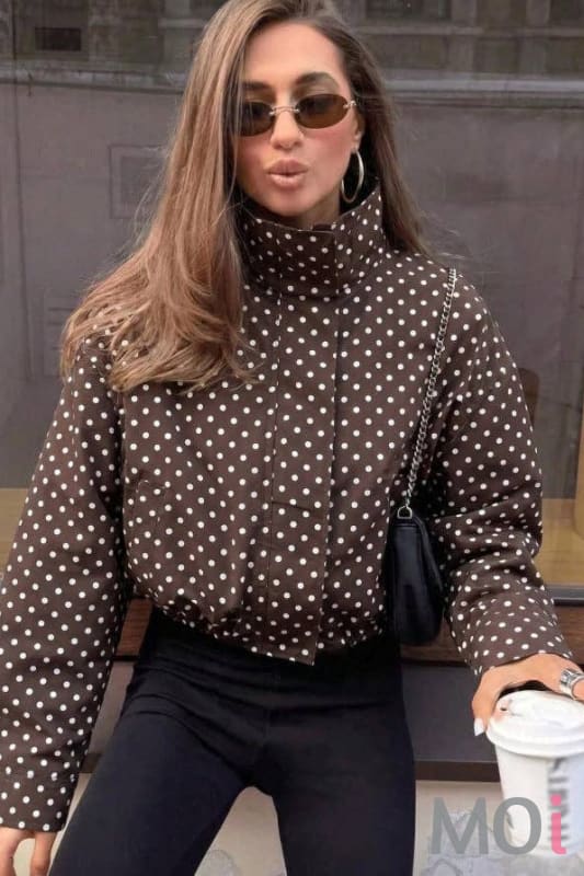 Oversized Polka Dot High Neck Zip-Up Jacket
