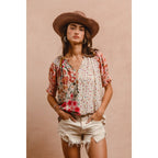 Woven Mixed Print Peasant Top