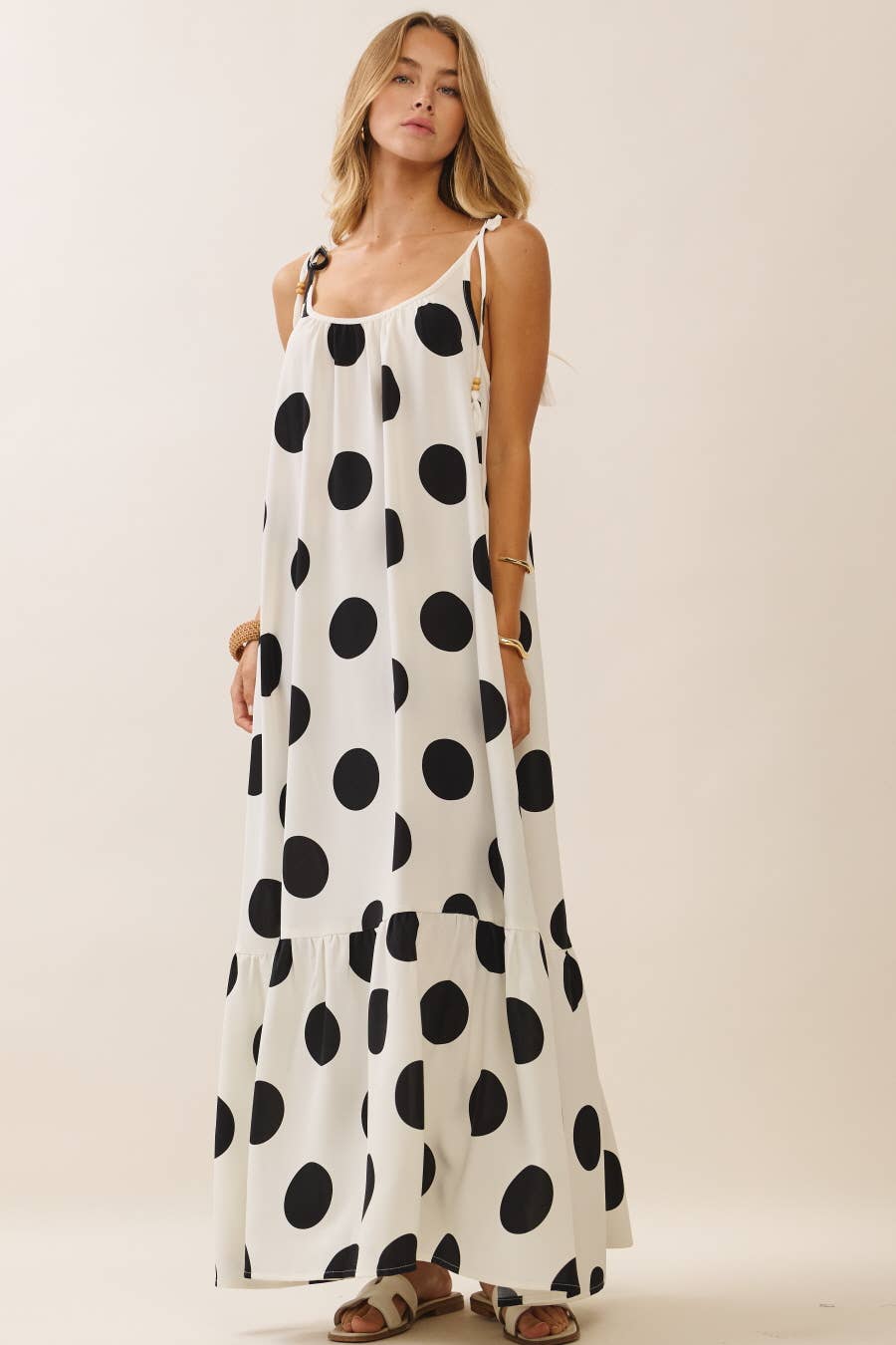 Polka dot tie-strap maxi dress