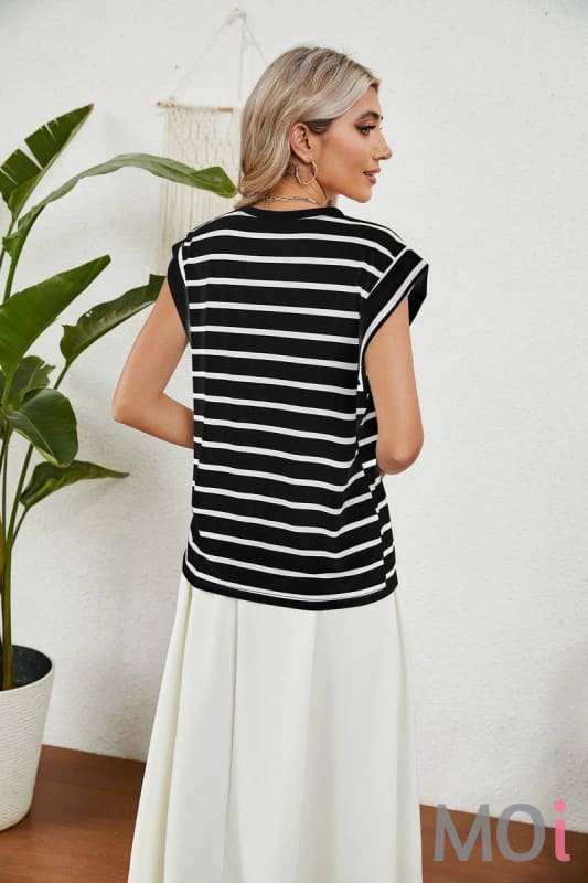 Round Neck Striped Raglan