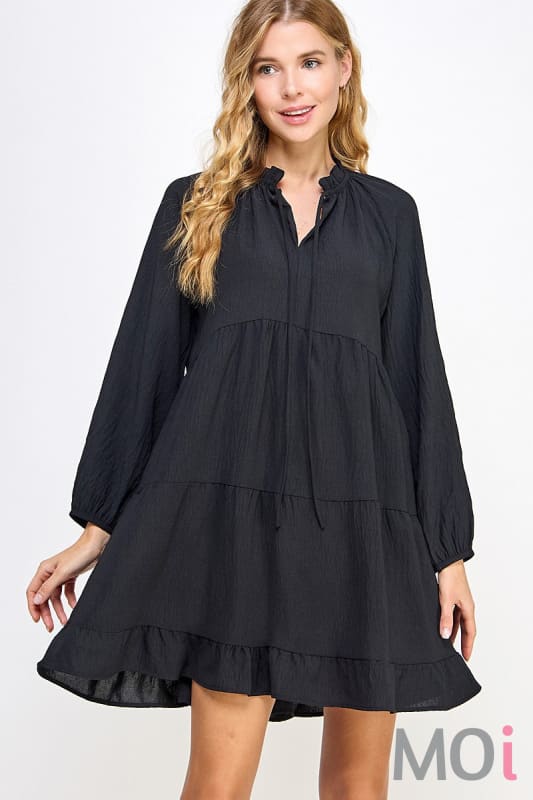 Solid Tiered Dress Black