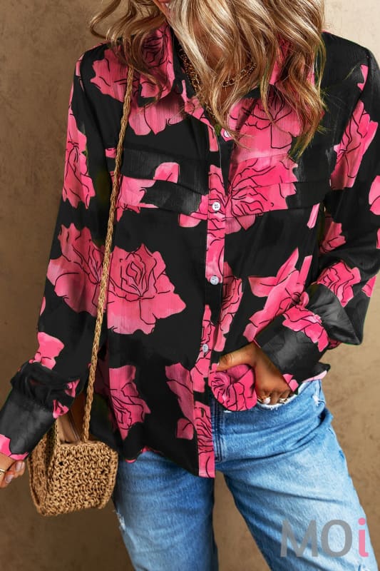 Floral Pleated Puff Sleeve Shirt