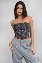 Vegan Leather Embroidered Corset Top