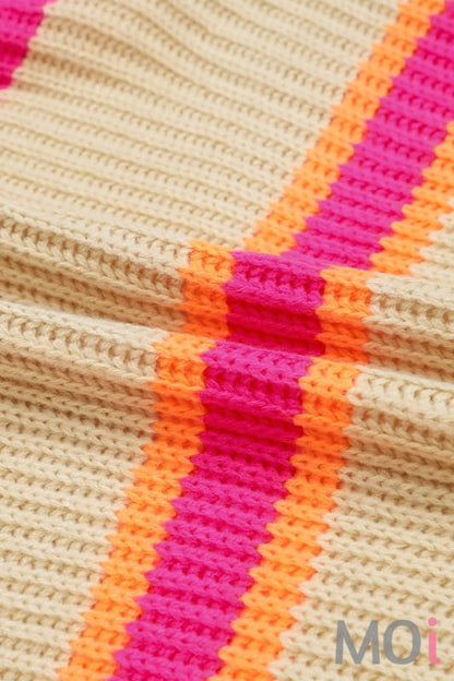 Stripe Ribbed Knit Cardigan Oatmeal