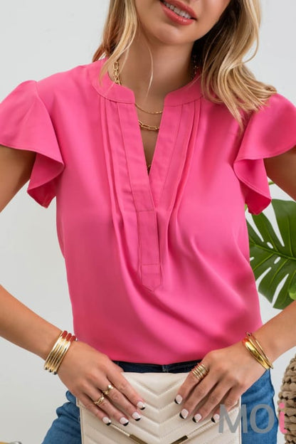 Pleated Flutter Sleeve Top Several Colors