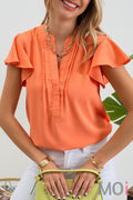 Pleated Flutter Sleeve Top Several Colors
