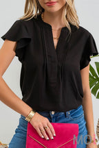 Pleated Flutter Sleeve Top Several Colors