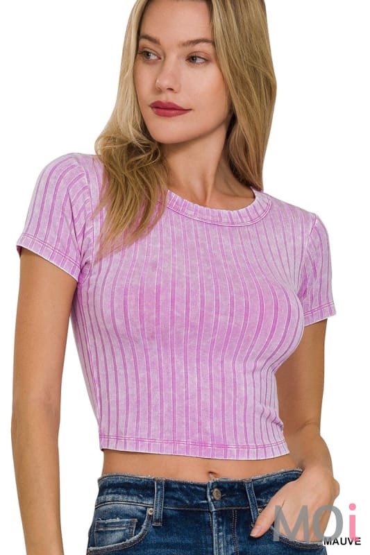 Ribbed Short Sleeve Crop Top-7 Colors